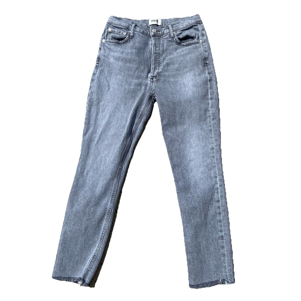 Agolde Jeans‎ Women's Size 28x27 Nico Slim Straight Gray Denim Buttonfly Raw Hem